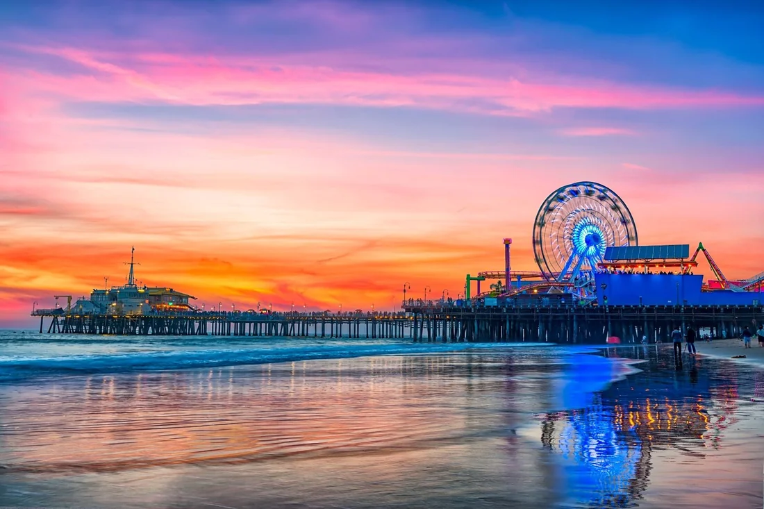 Santa Monica Pier at sunset, West Los Angeles
